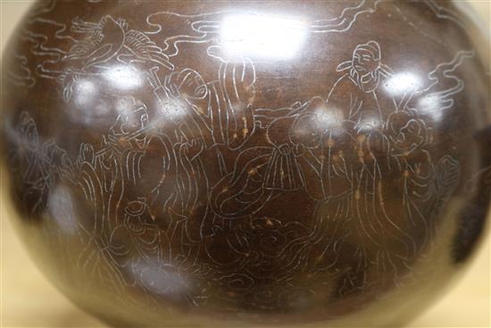 A Chinese bronze vase with silver inlay height 30.5cm
